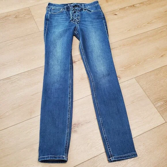 HOLLISTER Jeans Size 00R High Rise Crop Super Skinny Stretch 23x26 Lace Up 90s - Picture 9 of 12
